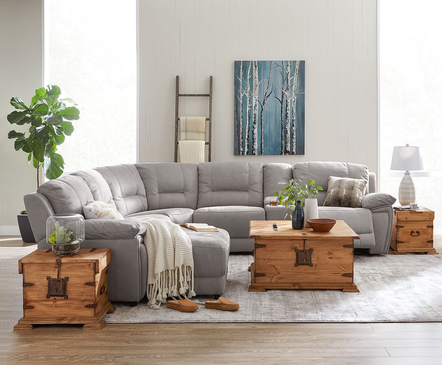 Pasadena 6-Piece Reclining Sectional with Left-Facing Chaise - Light Grey