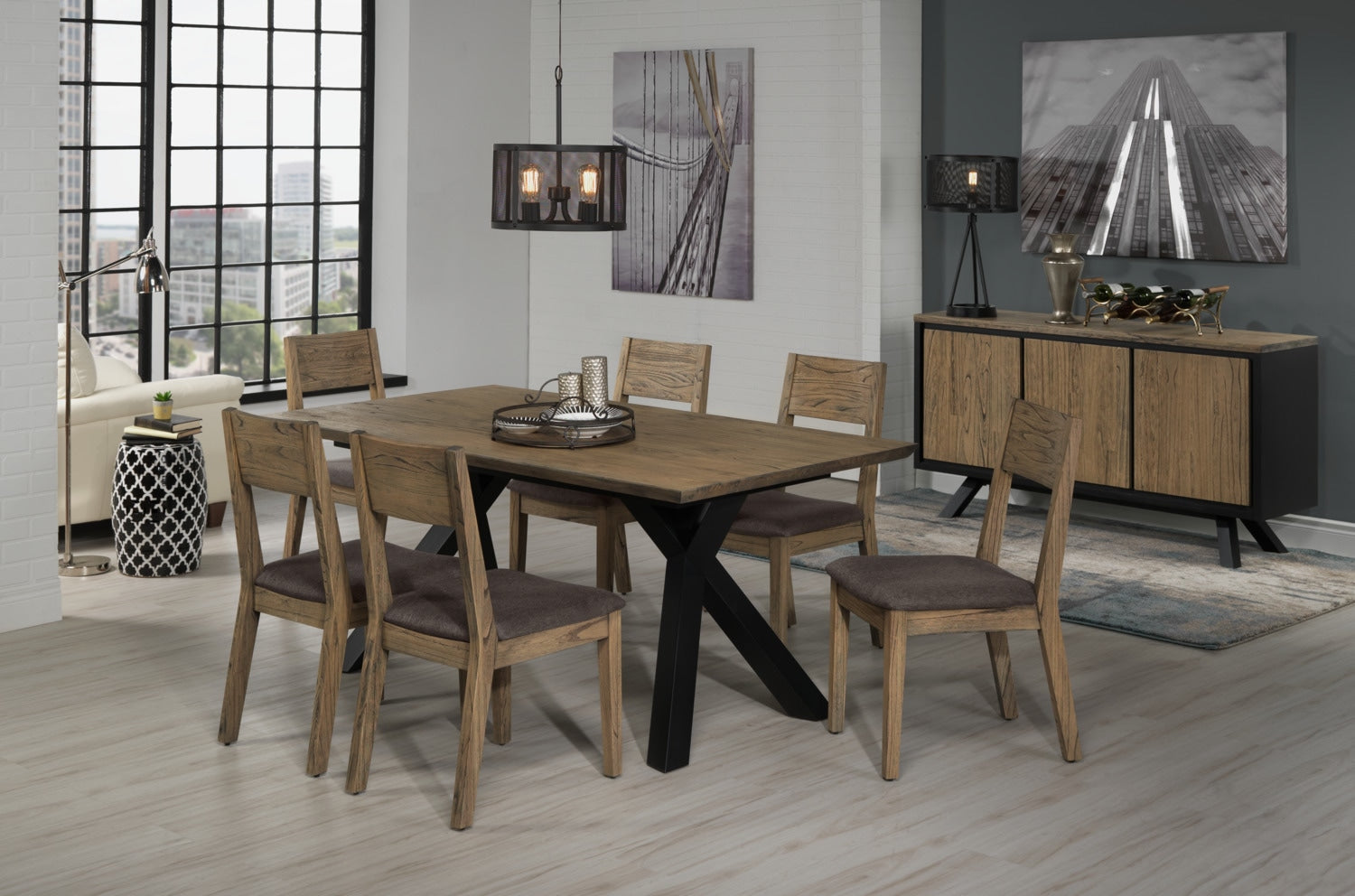 New York Server - Weathered Oak and Black