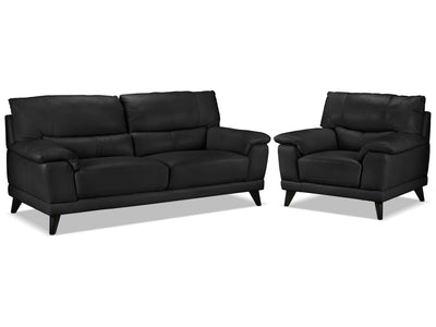 Braylon Ens. Sofa et fauteuil en cuir – noir classique