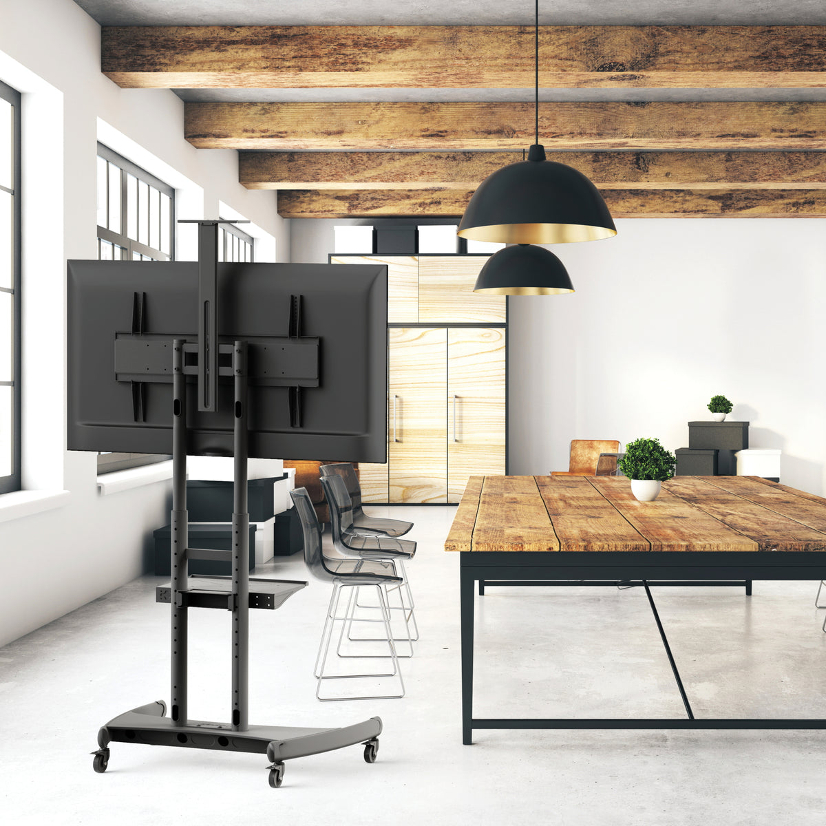 Kanto Black Height Adjustable Mobile TV Cart with Adjustable Shelf for 50" to 82" TVs - MTM82PL