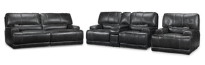 Dearborn Ens. Sofa, causeuse avec console et fauteuil inclinables électriques en cuir – anthracite