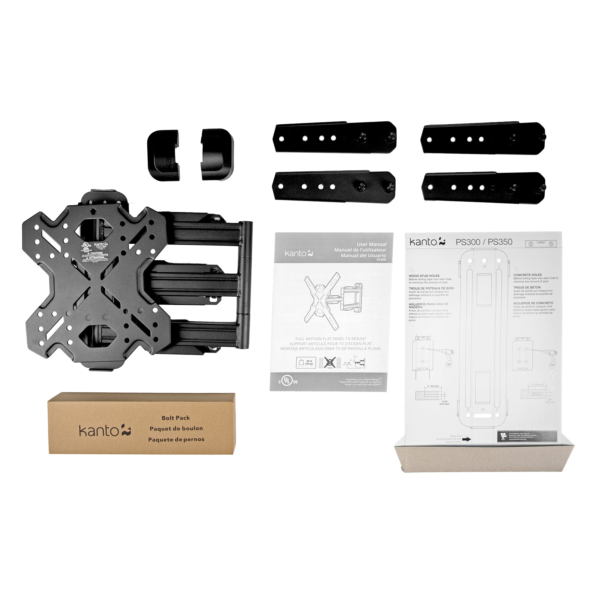 Full Motion Single Stud TV Wall Mount with 22" Extension for 26" to 60" TVs - PS300
