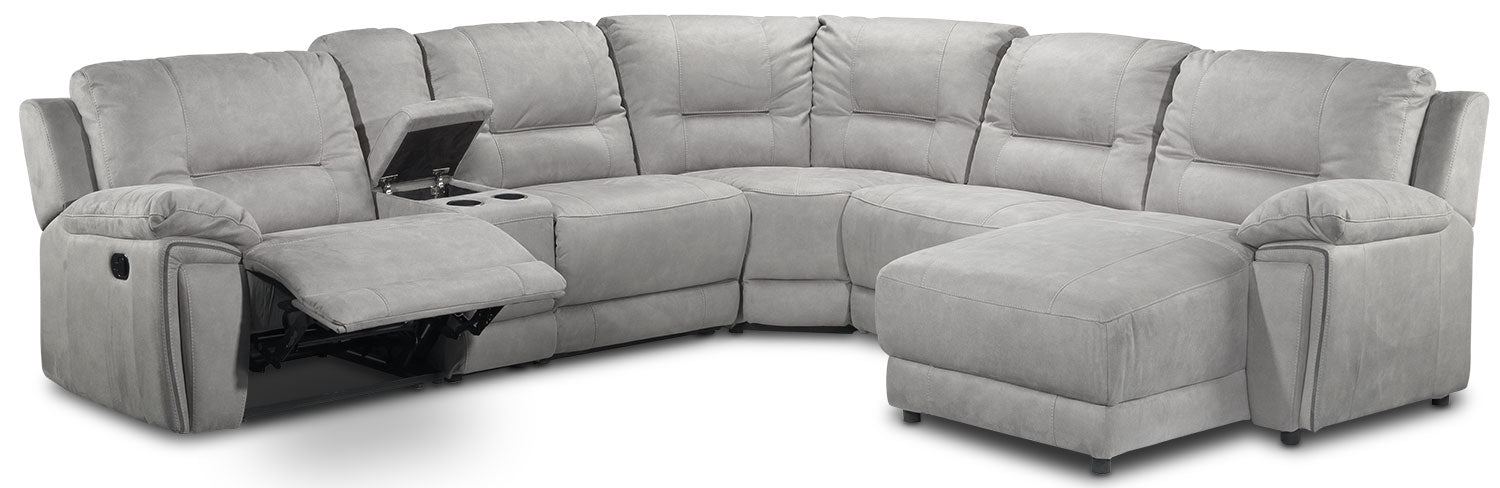 Pasadena 6-Piece Reclining Sectional with Right-Facing Chaise - Light Grey