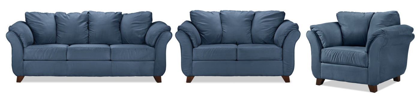 Collier Sofa, Loveseat and Chair Set - Cobalt Blue