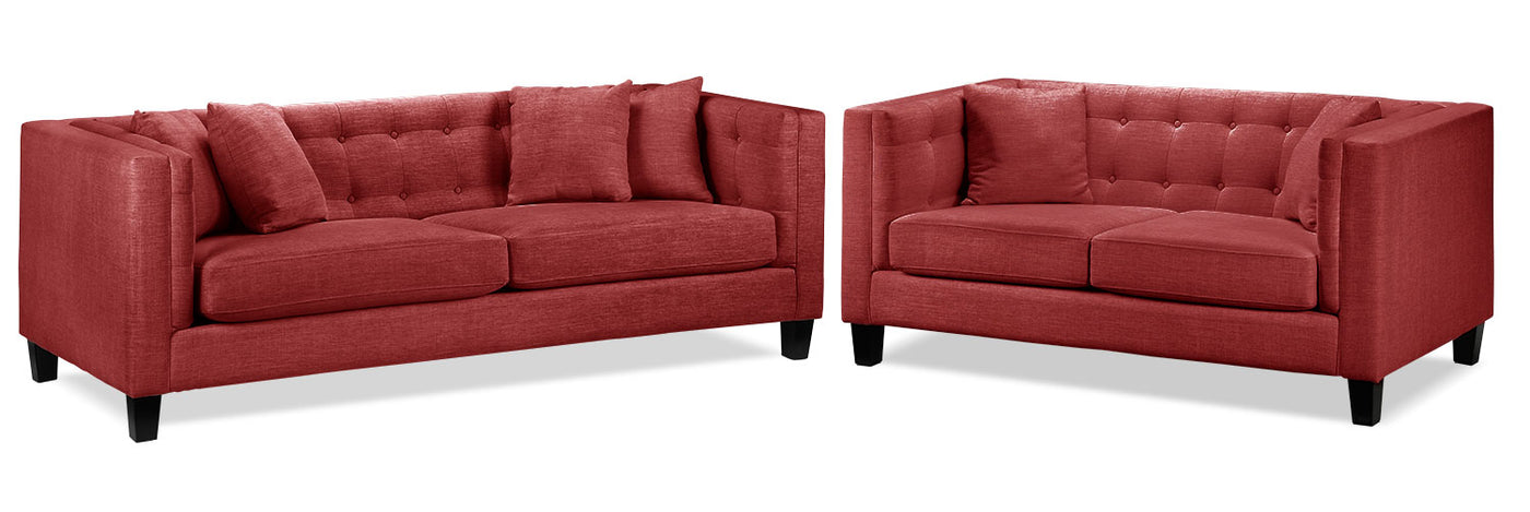 Astin Sofa and Loveseat Set - Red