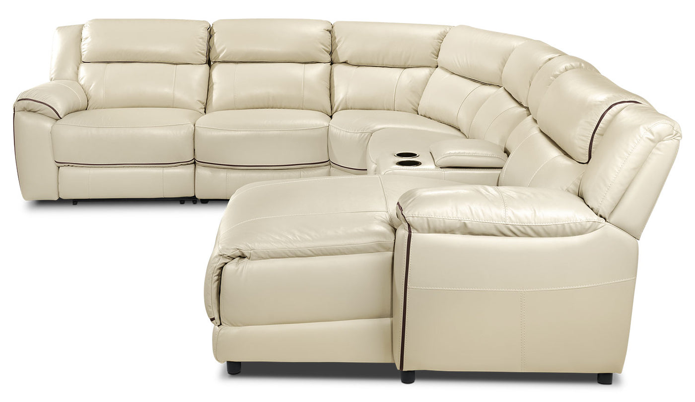 Holton Leather 6-Piece Sectional with Right-Facing Chaise - Pebble