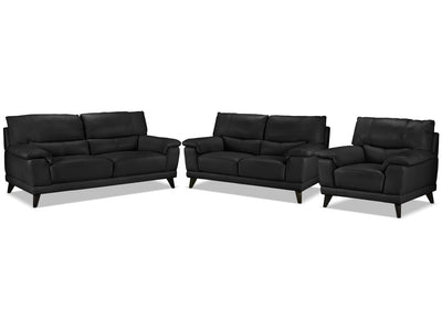 Braylon Ens. Sofa, causeuse et fauteuil en cuir – noir classique