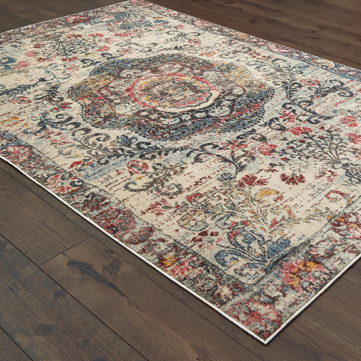 Paxton W047H7L Antiqued Scalloped Medallion Area Rug (6'7"X9'6")