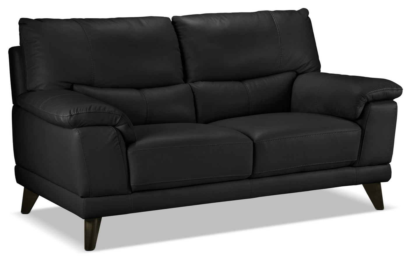 Braylon Leather Sofa and Loveseat Set - Classic Black