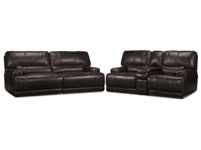 Dearborn Ens. Sofa et causeuse avec console inclinables électriques en cuir – mûre noire