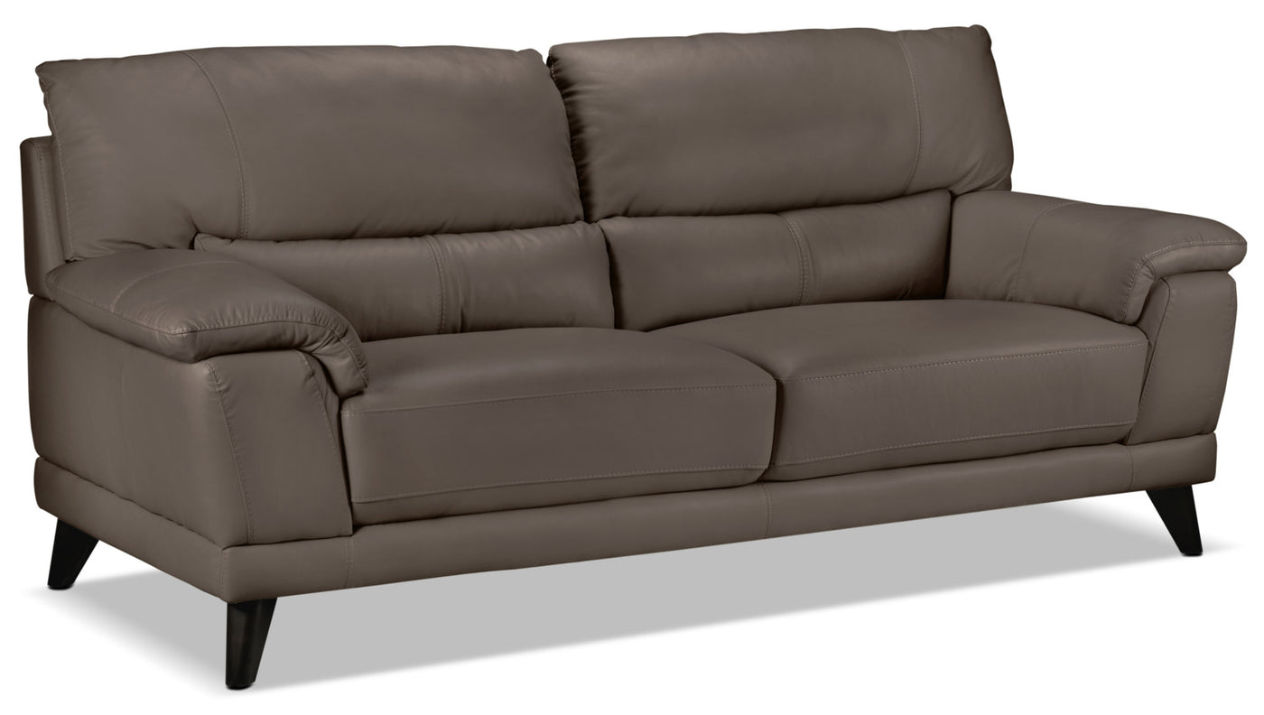 Braylon Leather Sofa - African Grey