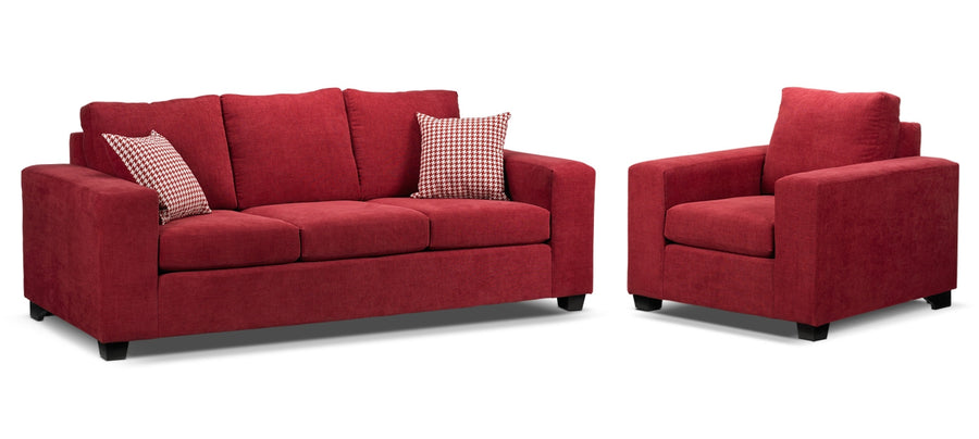 Fava Sofa and Chair Set - Red