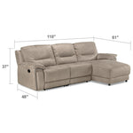 Pasadena 3-Piece Reclining Sofa with Right-Facing Chaise - Light Grey