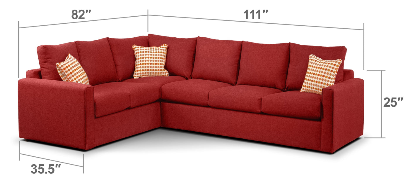 Athina 2-Piece Sectional with Right-Facing Queen Sofa Bed - Cherry