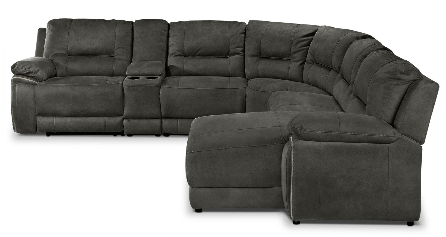 Pasadena 6-Piece Reclining Sectional with Right-Facing Chaise - Dark Grey